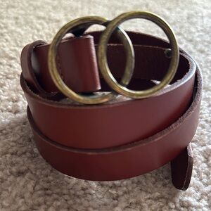 Elegant Brown Leather Belt with Gold Buckle